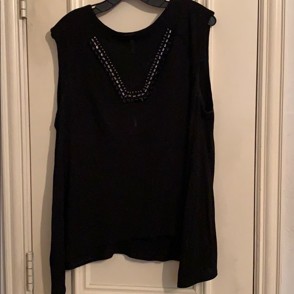 BCBG MAXAZRIA MESH FRONT JEWELED SHIRT